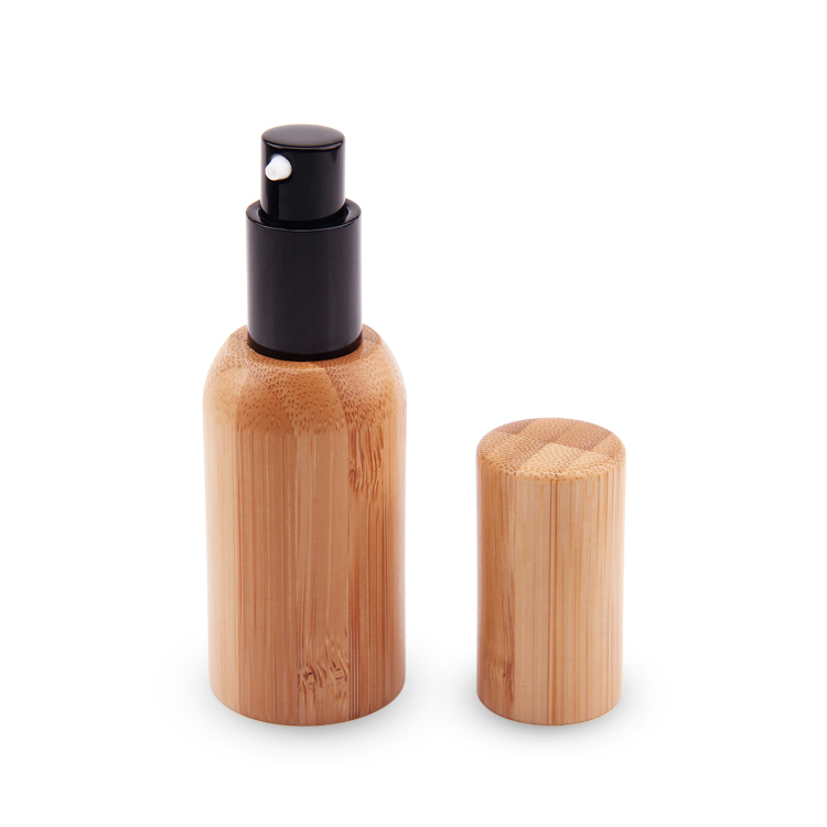 Plástico biodegradável 30 ml shampoo cosmético de bambu PP frasco de spray de névoa fina de plástico com tampa de bambu