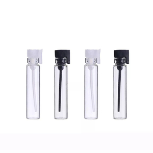 Plugue branco preto portátil 1ml 1.5ml 2ml 3ml mini pacote de vidro garrafas claras pequenas garrafas de perfume vazias amostra tubo de ensaio frascos finos 