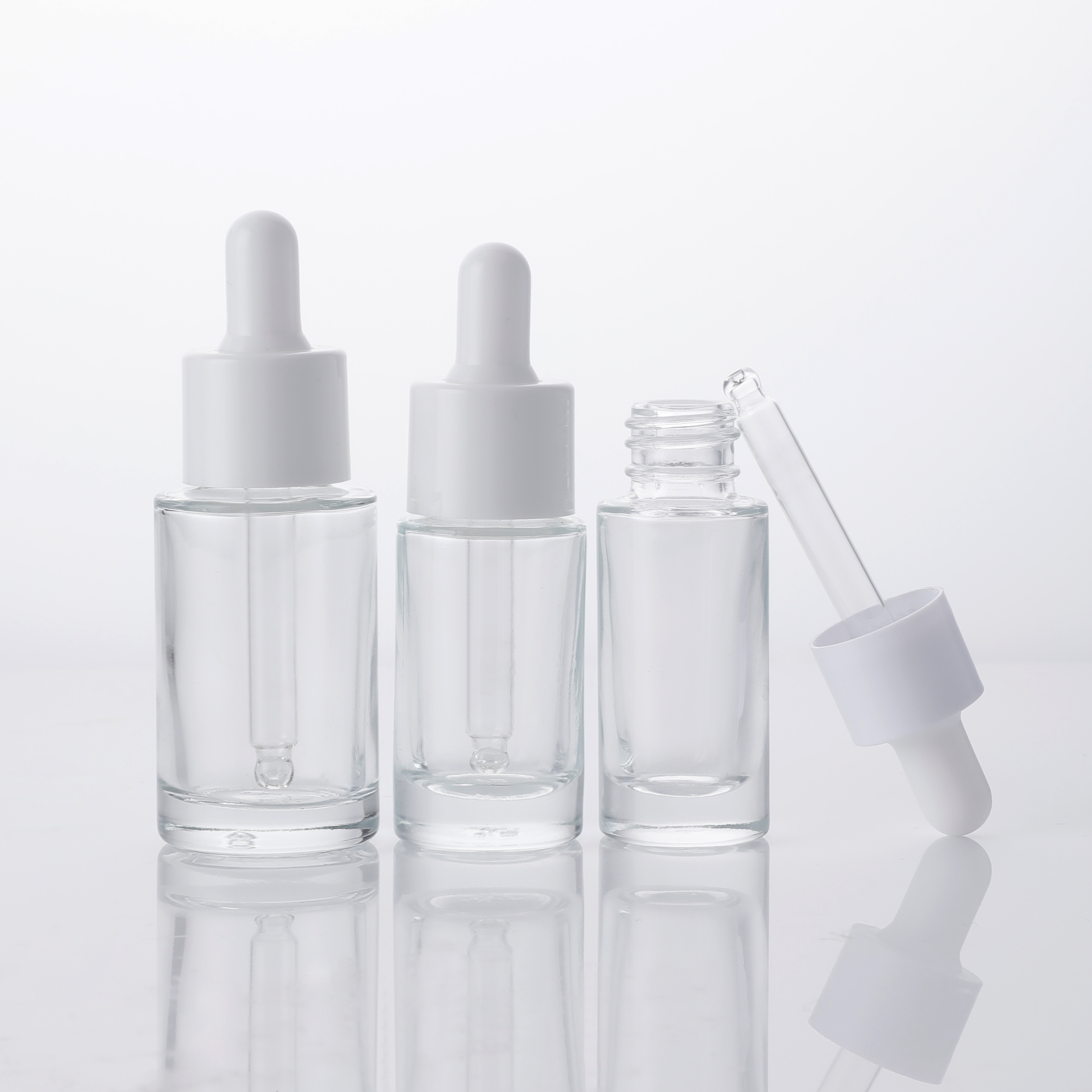 Luxo Redondo Transparente Vazio 10ml 15ml 20ml Recipiente Dispensador de Vidro Líquido Embalagem Frasco Conta-gotas 