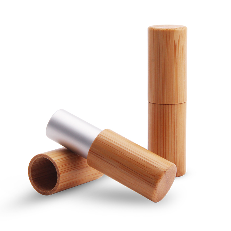 Recipiente de bambu prateado vazio de bambu de madeira vazio tubo de brilho labial tubo de bálsamo labial de bambu